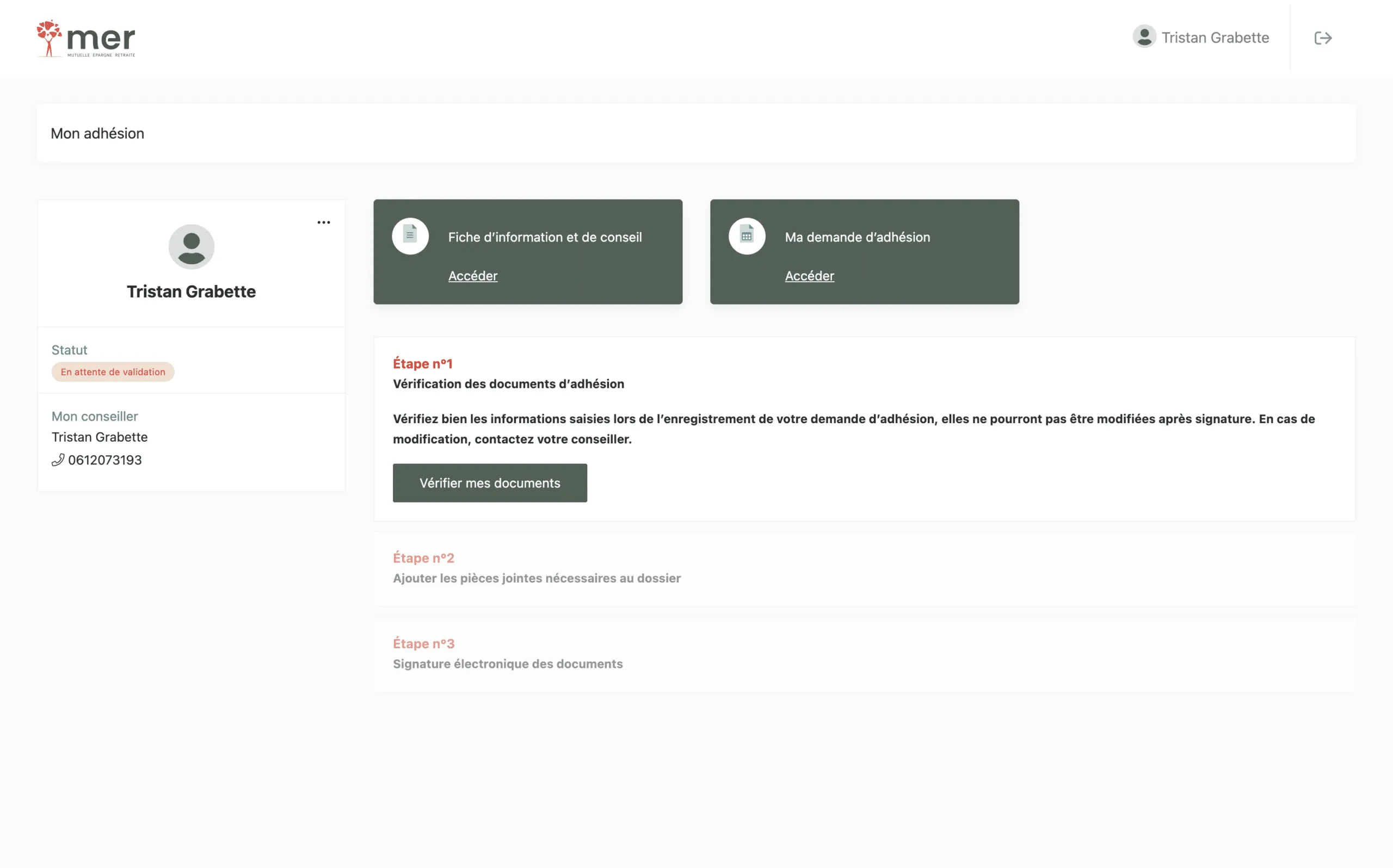 Capture de l’application Mutuelle Épargne Retraite